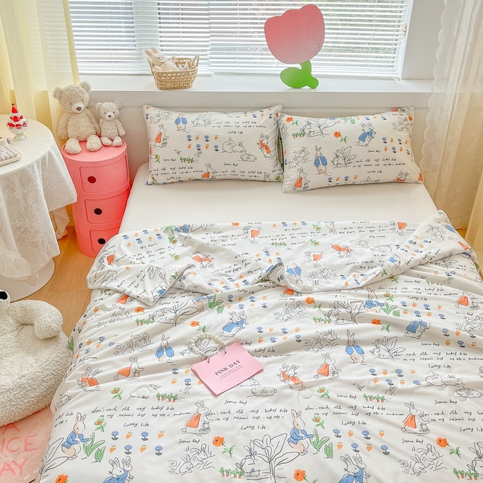 91家纺网 家纺一手货源 找家纺  蜜柚 2024新款A类提花透气凉感丝小冰皮夏被 彼得兔