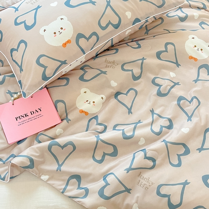 91家纺网 家纺一手货源 找家纺  蜜柚 2024新款A类提花透气凉感丝小冰皮夏被 领结熊