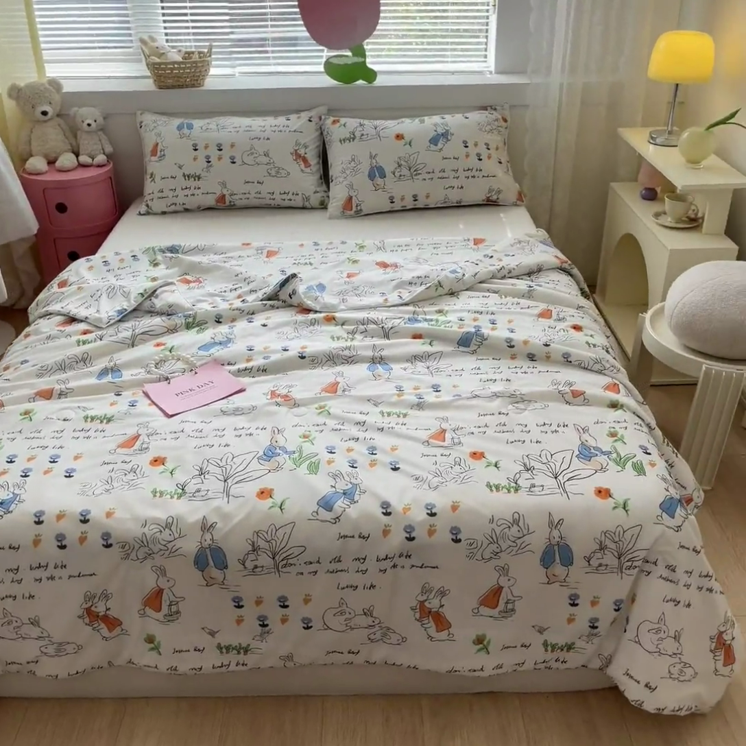 91家纺网 家纺一手货源 找家纺  蜜柚 2024新款A类提花透气凉感丝小冰皮夏被 彼得兔