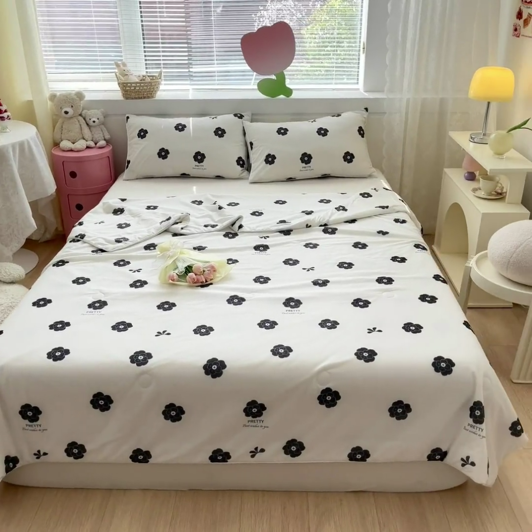 91家纺网 家纺一手货源 找家纺  蜜柚 2024新款A类提花透气凉感丝小冰皮夏被 山茶花