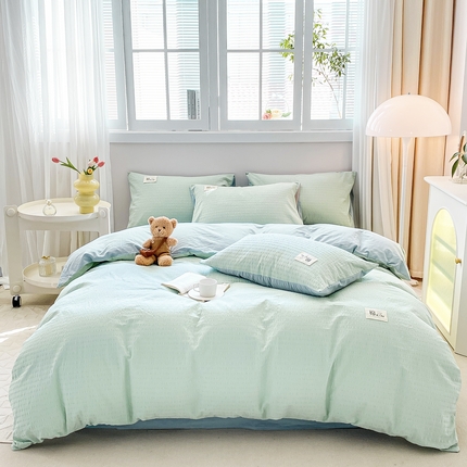 91家纺网 家纺一手货源 找家纺 （总）九沐良品 新款全棉泡泡纱四件套