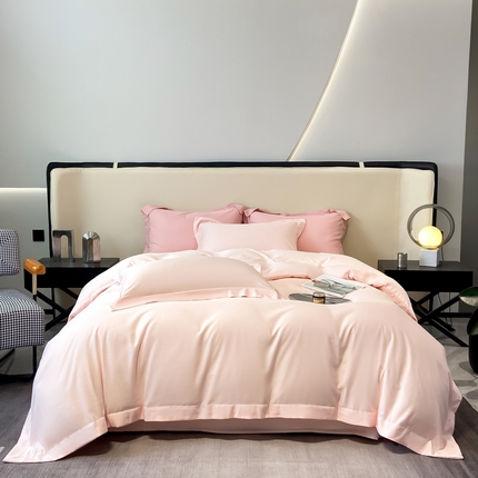 91家纺网 家纺一手货源 找家纺 艾佳 2025新款纯色莱赛尔天丝四件套 少女粉