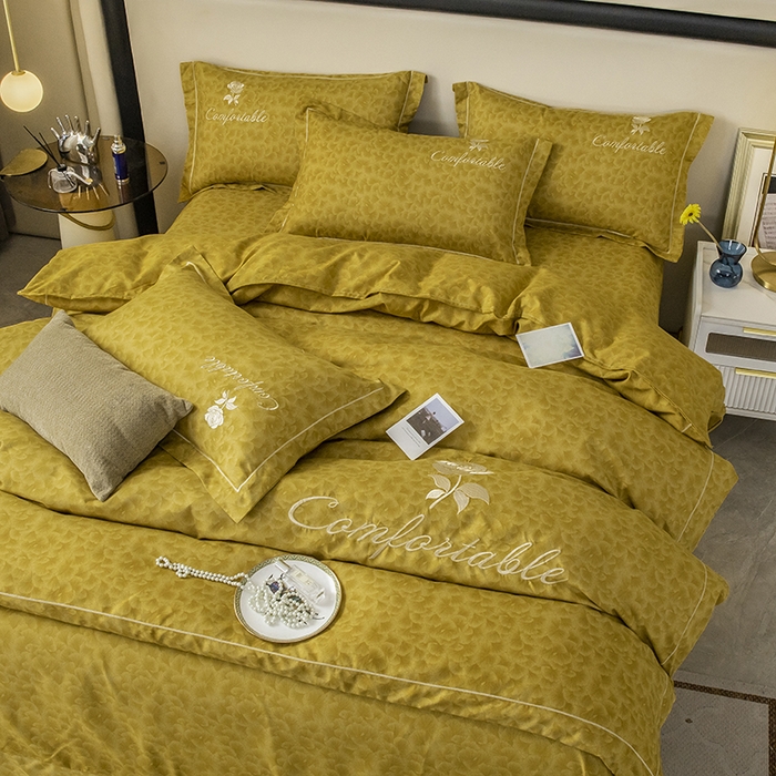 91家纺网 家纺一手货源 找家纺 优尚家纺2025新款肌理纹刺绣款四件套 奥丁金