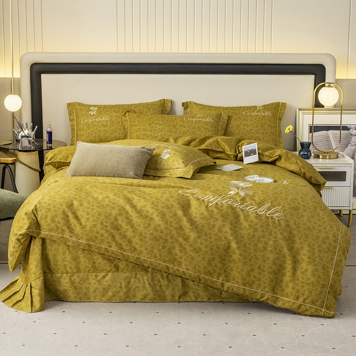 91家纺网 家纺一手货源 找家纺 优尚家纺2025新款肌理纹刺绣款四件套 奥丁金