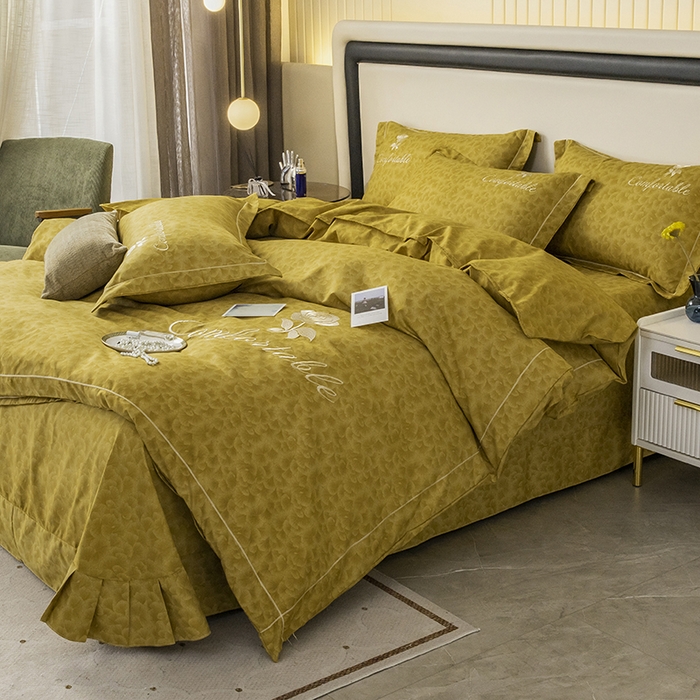 91家纺网 家纺一手货源 找家纺 优尚家纺2025新款肌理纹刺绣款四件套 奥丁金