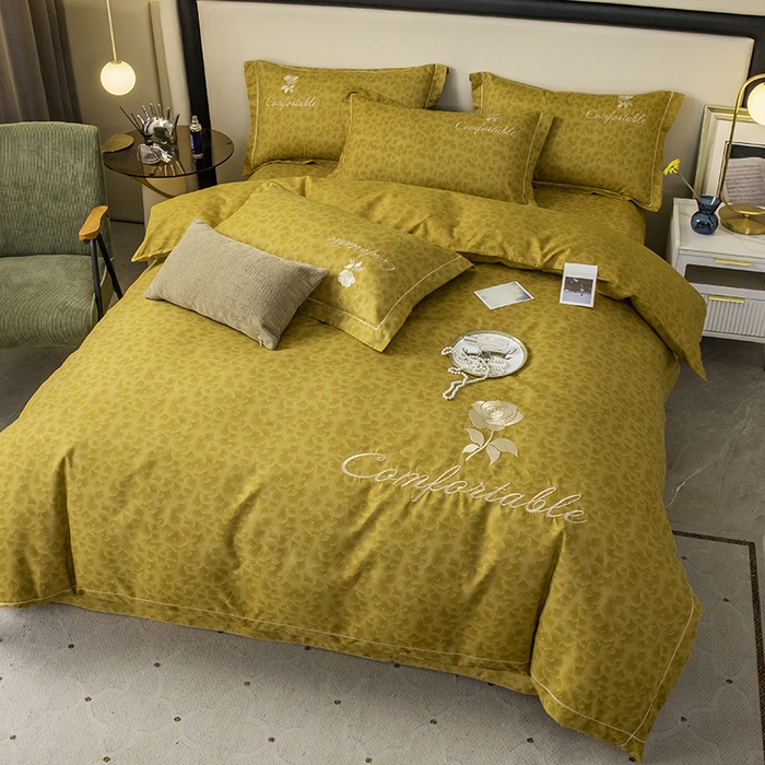 91家纺网 家纺一手货源 找家纺 优尚家纺2025新款肌理纹刺绣款四件套 奥丁金