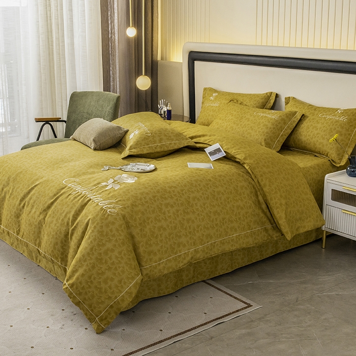 91家纺网 家纺一手货源 找家纺 优尚家纺2025新款肌理纹刺绣款四件套 奥丁金