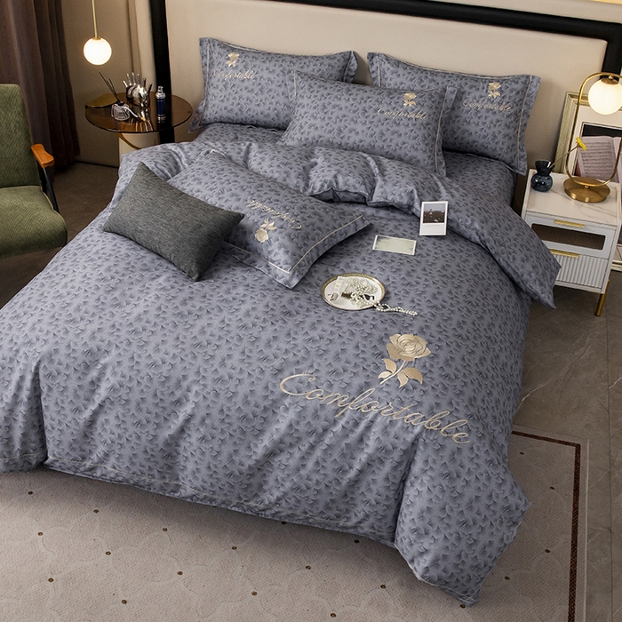 91家纺网 家纺一手货源 找家纺 优尚家纺2025新款肌理纹刺绣款四件套 高级灰