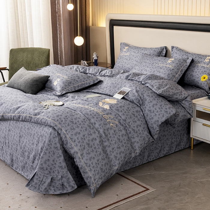 91家纺网 家纺一手货源 找家纺 优尚家纺2025新款肌理纹刺绣款四件套 高级灰