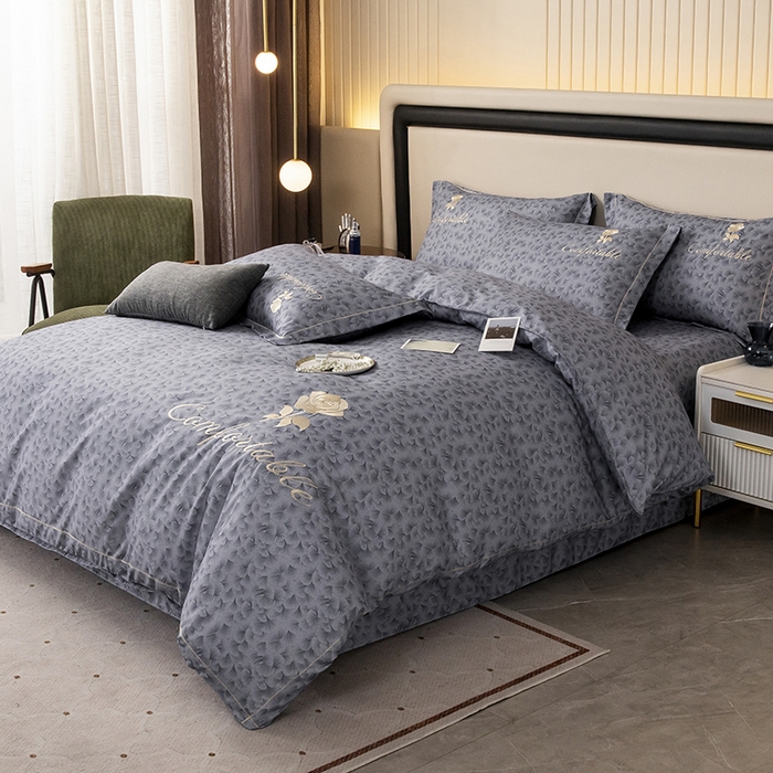 91家纺网 家纺一手货源 找家纺 优尚家纺2025新款肌理纹刺绣款四件套 高级灰