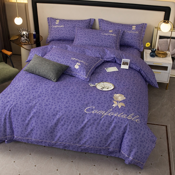 91家纺网 家纺一手货源 找家纺 优尚家纺2025新款肌理纹刺绣款四件套 罗兰紫