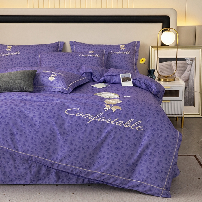 91家纺网 家纺一手货源 找家纺 优尚家纺2025新款肌理纹刺绣款四件套 罗兰紫