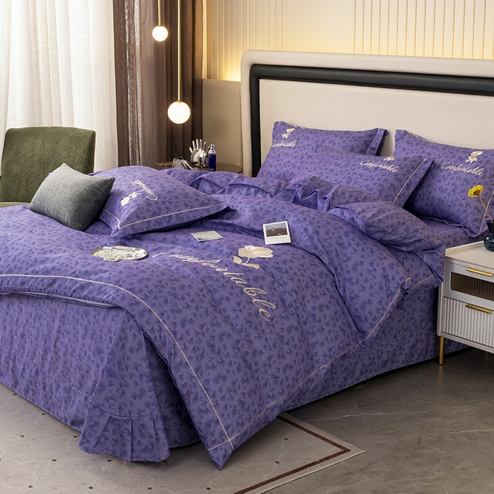 91家纺网 家纺一手货源 找家纺 优尚家纺2025新款肌理纹刺绣款四件套 罗兰紫