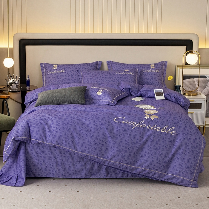 91家纺网 家纺一手货源 找家纺 优尚家纺2025新款肌理纹刺绣款四件套 罗兰紫