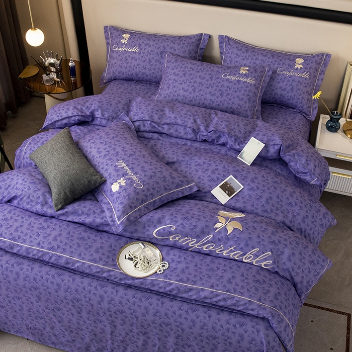 91家纺网 家纺一手货源 找家纺 优尚家纺2025新款肌理纹刺绣款四件套 罗兰紫