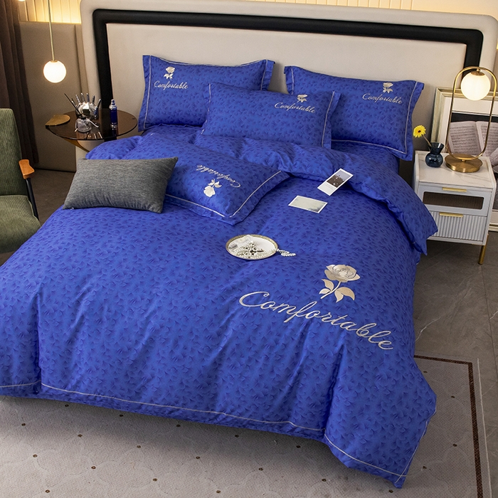 91家纺网 家纺一手货源 找家纺 优尚家纺2025新款肌理纹刺绣款四件套 轻奢蓝