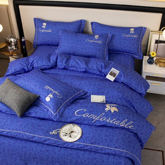 91家纺网 家纺一手货源 找家纺 优尚家纺2025新款肌理纹刺绣款四件套 轻奢蓝