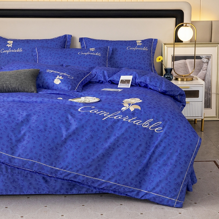 91家纺网 家纺一手货源 找家纺 优尚家纺2025新款肌理纹刺绣款四件套 轻奢蓝