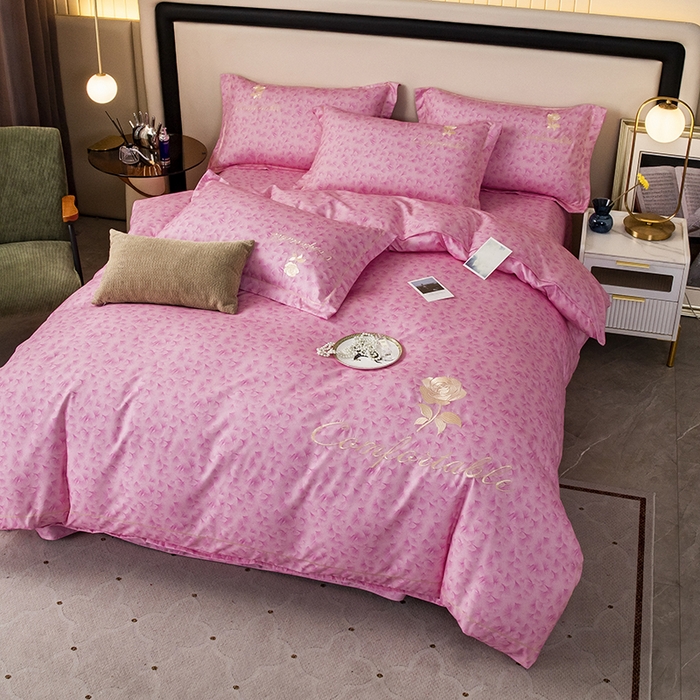 91家纺网 家纺一手货源 找家纺 优尚家纺2025新款肌理纹刺绣款四件套 温柔粉