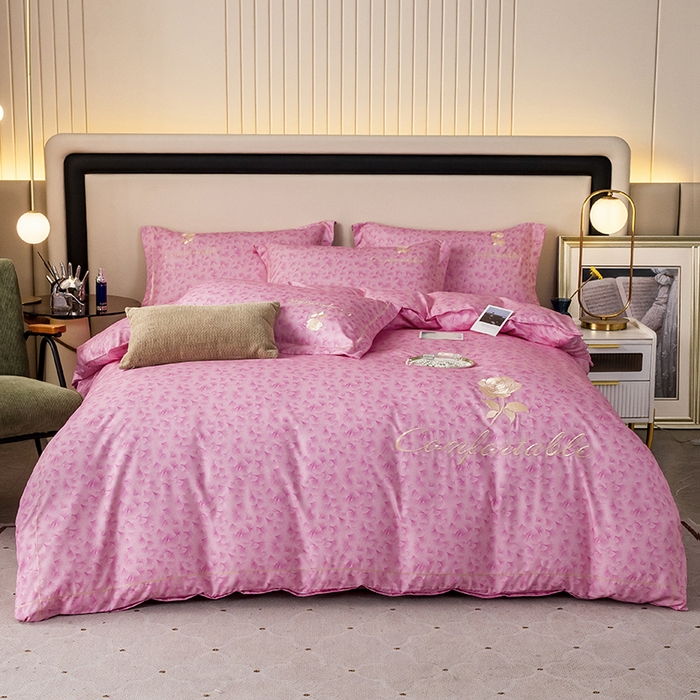 91家纺网 家纺一手货源 找家纺 优尚家纺2025新款肌理纹刺绣款四件套 温柔粉