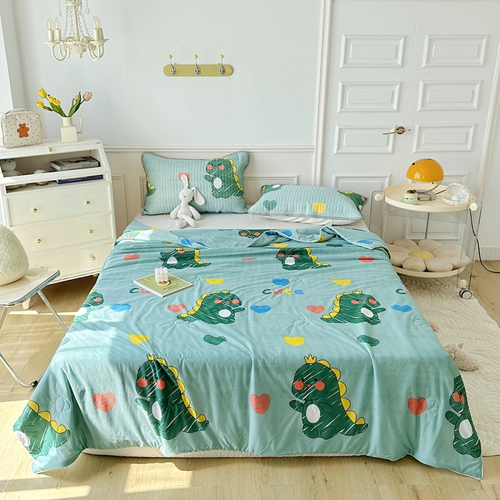 91家纺网 家纺一手货源 找家纺 纽缦家纺 2023新款降温凉感被 小恐龙-绿