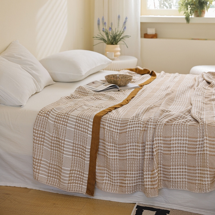 91家纺网 家纺一手货源 找家纺 雯雨家纺 2023新款竹纤维毛巾被 百灵鸟-驼色