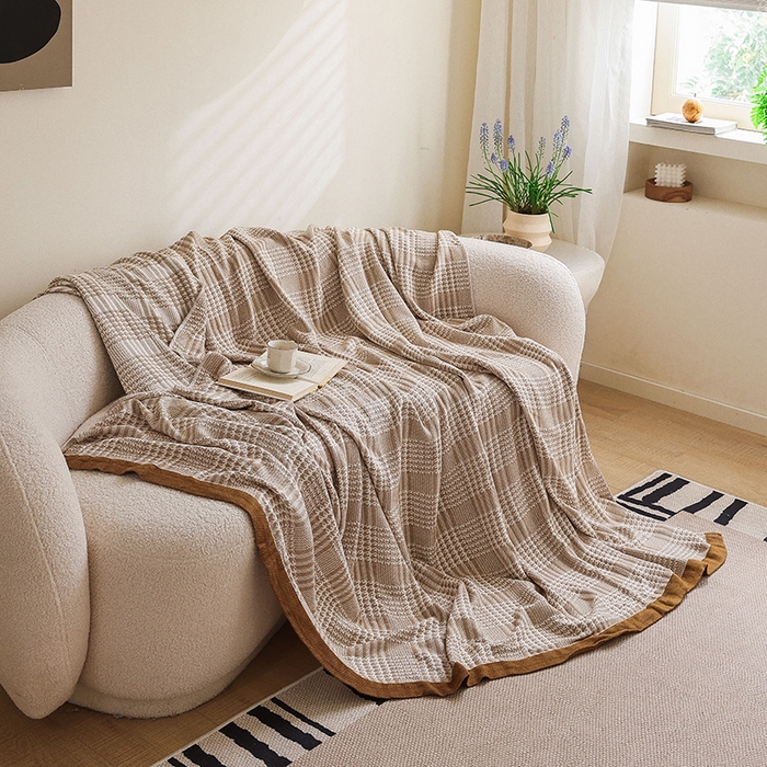 91家纺网 家纺一手货源 找家纺 雯雨家纺 2023新款竹纤维毛巾被 百灵鸟-驼色