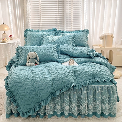 宜凡 2023新款云朵棉床笠式床裙三件套 奥黛蓝