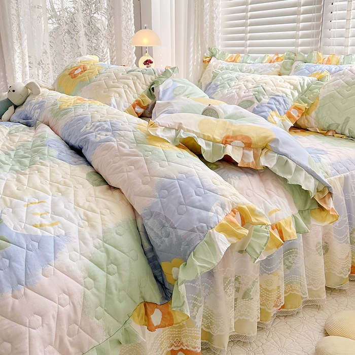 91家纺网 家纺一手货源 找家纺 宜凡 2023新款云朵棉床笠式床裙三件套 米娅