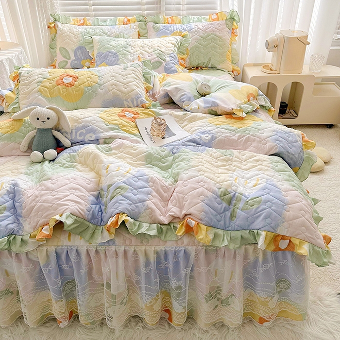 91家纺网 家纺一手货源 找家纺 宜凡 2023新款云朵棉床笠式床裙三件套 米娅