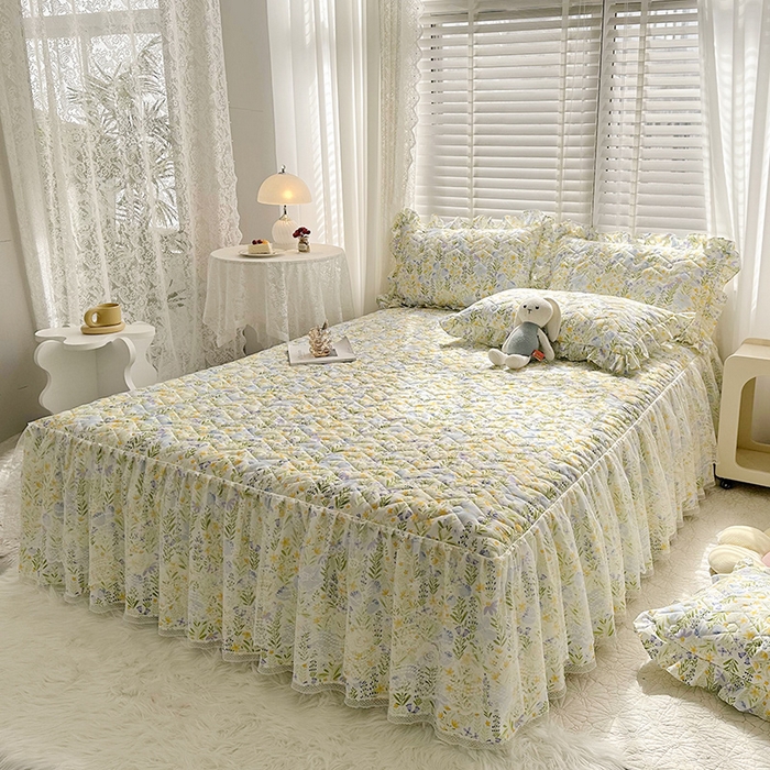 91家纺网 家纺一手货源 找家纺 宜凡 2023新款云朵棉床笠式床裙三件套 艾罗花园