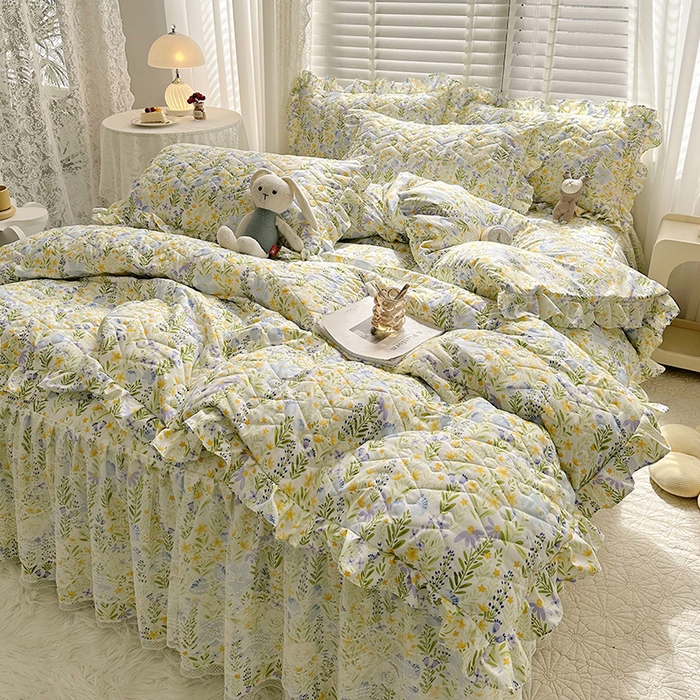 91家纺网 家纺一手货源 找家纺 宜凡 2023新款云朵棉床笠式床裙三件套 艾罗花园