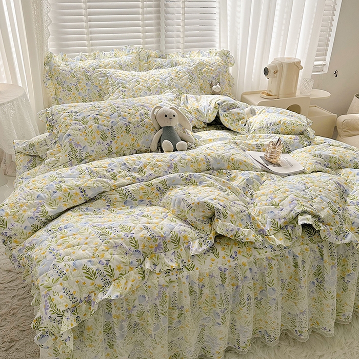 91家纺网 家纺一手货源 找家纺 宜凡 2023新款云朵棉床笠式床裙三件套 艾罗花园