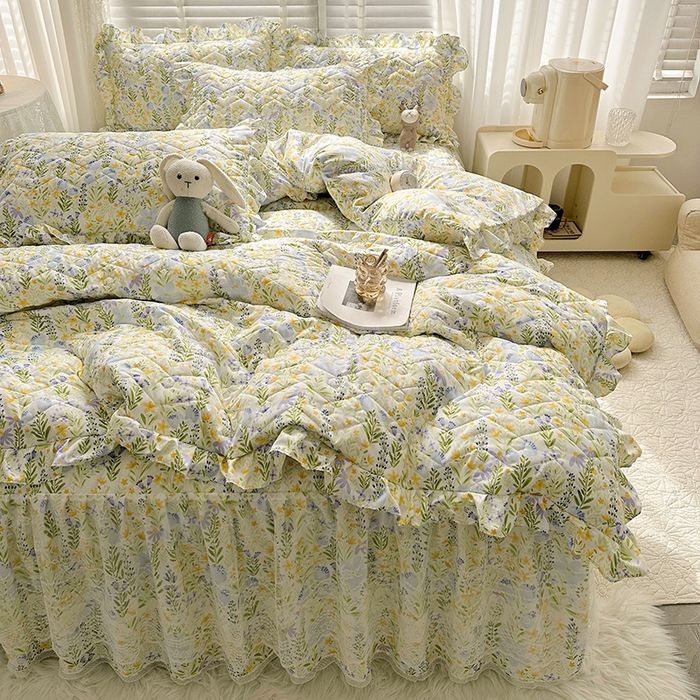 91家纺网 家纺一手货源 找家纺 宜凡 2023新款云朵棉床笠式床裙三件套 艾罗花园