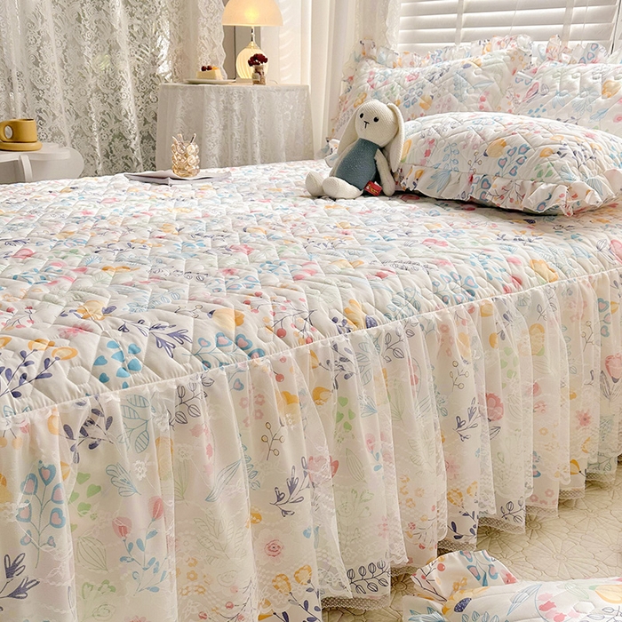 91家纺网 家纺一手货源 找家纺 宜凡 2023新款云朵棉床笠式床裙三件套 花恬梦语