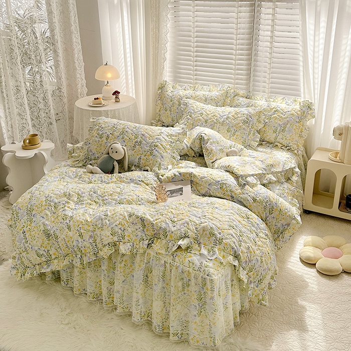 91家纺网 家纺一手货源 找家纺 宜凡 2023新款云朵棉床笠式床裙三件套 艾罗花园