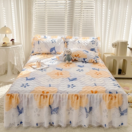 91家纺网 家纺一手货源 找家纺 （总）宜凡 2023新款云朵棉床笠式床裙三件套