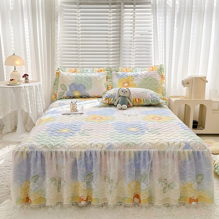 91家纺网 家纺一手货源 找家纺 （总）宜凡 2023新款云朵棉床笠式床裙三件套