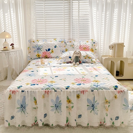 91家纺网 家纺一手货源 找家纺 （总）宜凡 2023新款云朵棉床笠式床裙三件套
