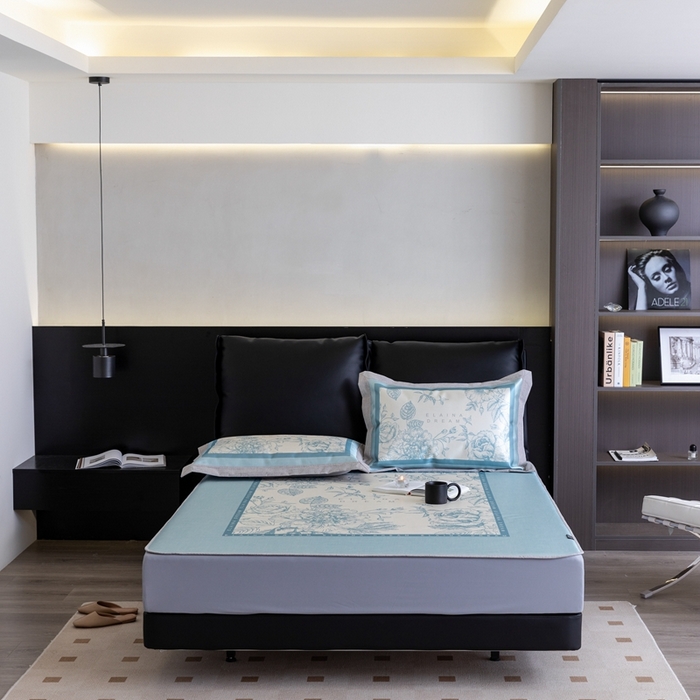 91家纺网 家纺一手货源 找家纺 2023新款高端可水洗冰丝席床笠款 伊莲娜-兰 床笠