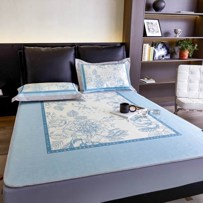 91家纺网 家纺一手货源 找家纺 2023新款高端可水洗冰丝席床笠款 伊莲娜-兰 床笠