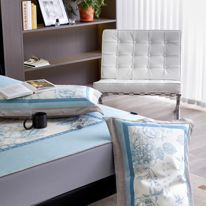 91家纺网 家纺一手货源 找家纺 2023新款高端可水洗冰丝席床笠款 伊莲娜-兰 床笠