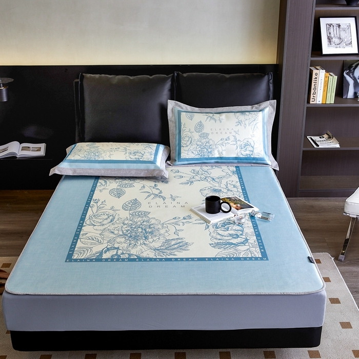 91家纺网 家纺一手货源 找家纺 2023新款高端可水洗冰丝席床笠款 伊莲娜-兰 床笠