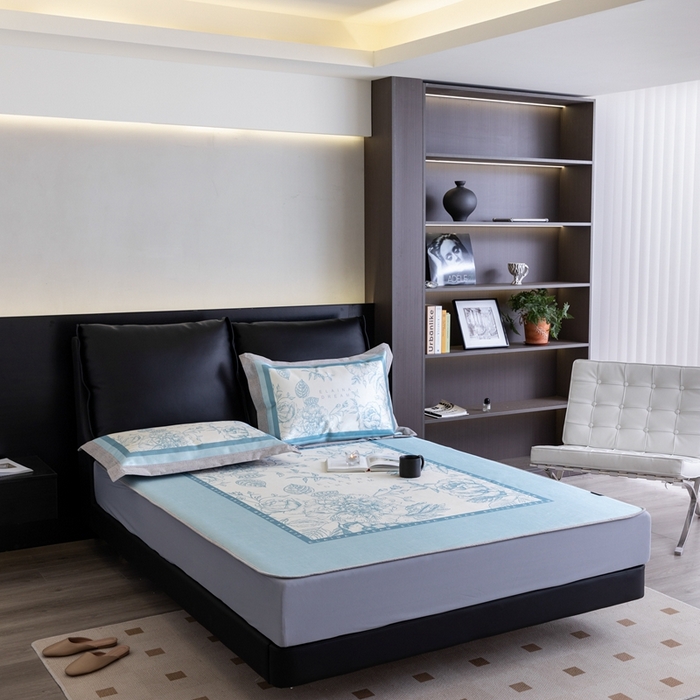 91家纺网 家纺一手货源 找家纺 2023新款高端可水洗冰丝席床笠款 伊莲娜-兰 床笠