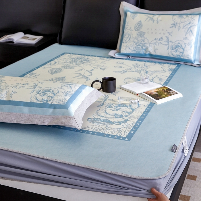 91家纺网 家纺一手货源 找家纺 2023新款高端可水洗冰丝席床笠款 伊莲娜-兰 床笠