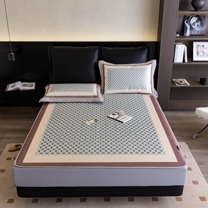 91家纺网 家纺一手货源 找家纺 2023新款高端可水洗冰丝席床笠款 圈点人生-兰 床笠