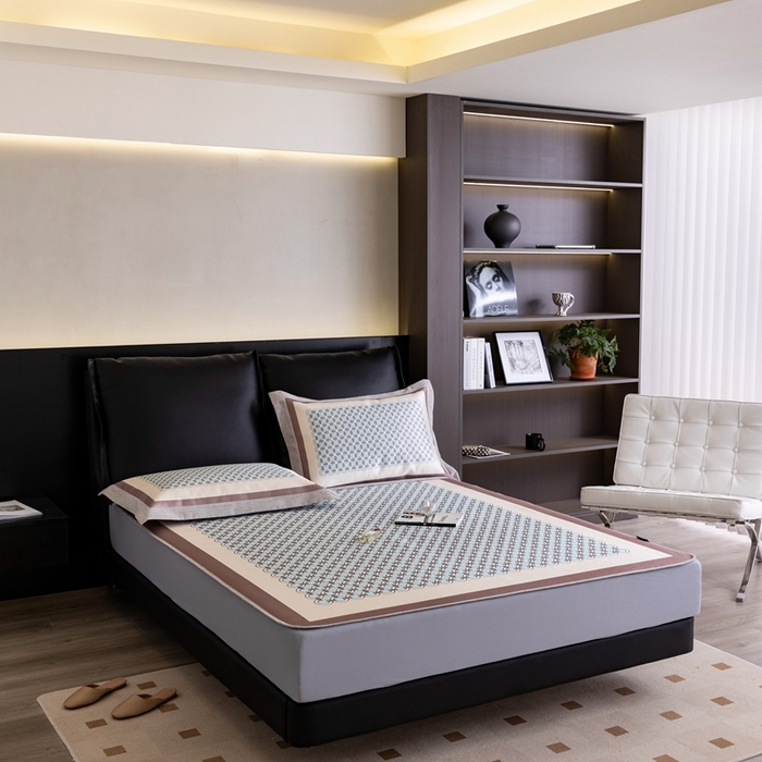 91家纺网 家纺一手货源 找家纺 2023新款高端可水洗冰丝席床笠款 圈点人生-兰 床笠