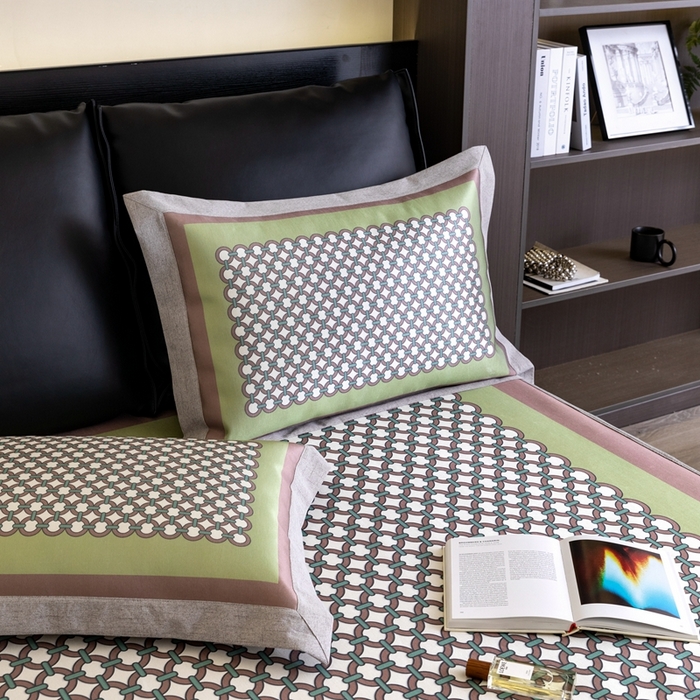 91家纺网 家纺一手货源 找家纺 2023新款高端可水洗冰丝席床笠款 圈点人生-绿 床笠