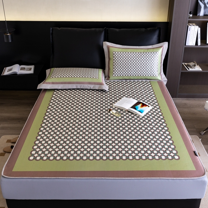 91家纺网 家纺一手货源 找家纺 2023新款高端可水洗冰丝席床笠款 圈点人生-绿 床笠