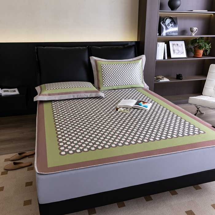 91家纺网 家纺一手货源 找家纺 2023新款高端可水洗冰丝席床笠款 圈点人生-绿 床笠